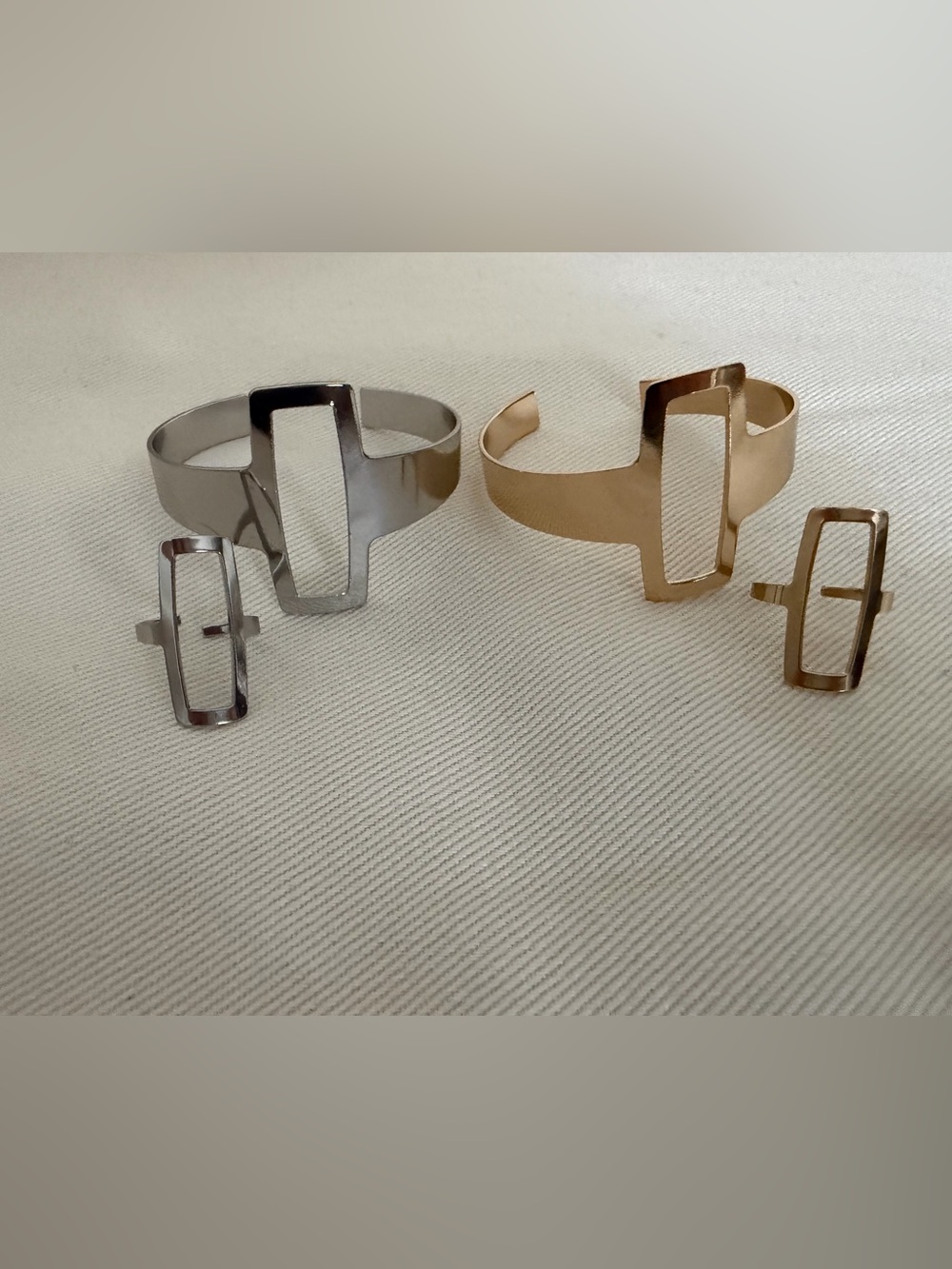 Modern Open-Frame Gold Cuff Bracelet/ Ring & Silver Cuff Bracelet/ Ring